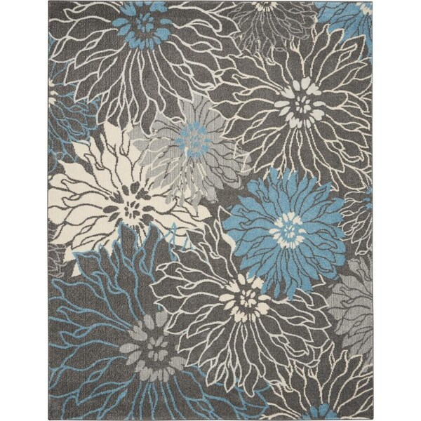 Palacedesigns 8 x 10 ft. Charcoal & Blue Big Flower Area Rug - Charcoal Blue - 8' x 10' PA3670885 - main